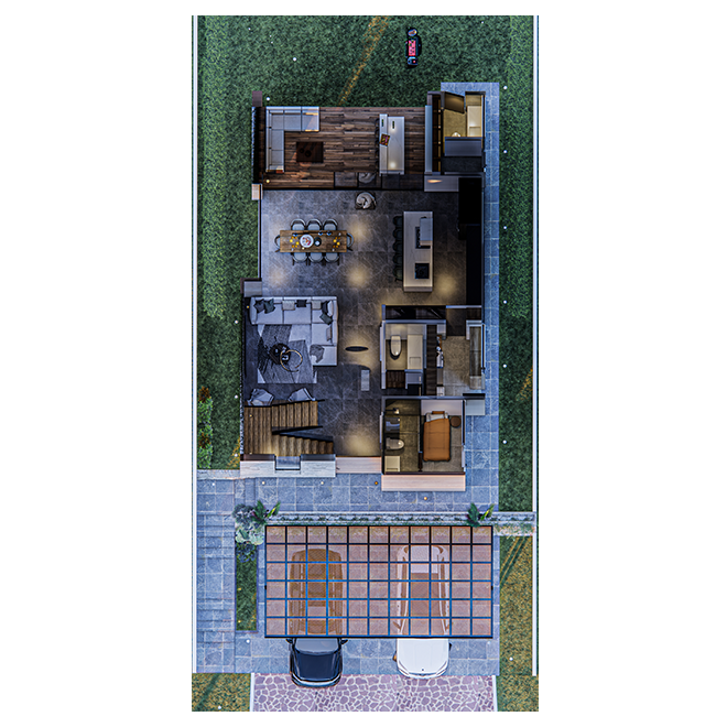 Distribución de habitaciones para Casa Banak en su Planta Baja