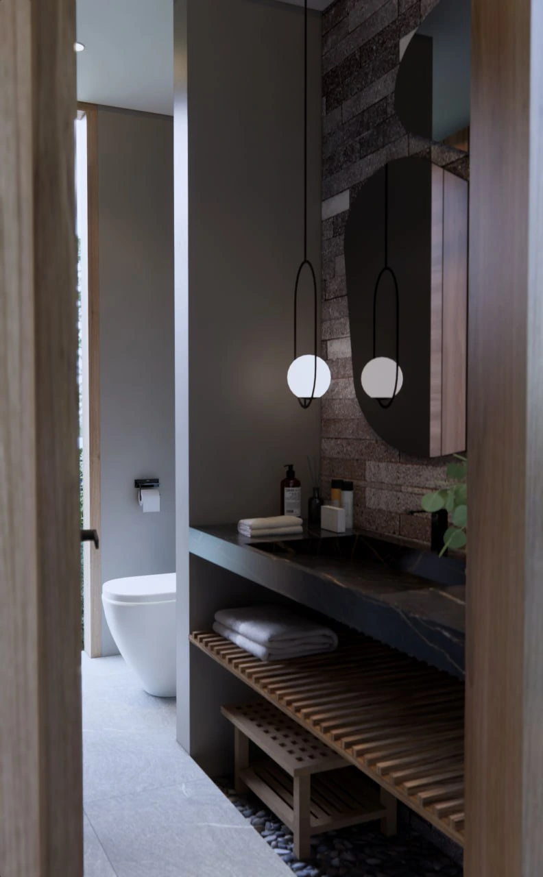 Baño dos lavamanos de Casa Del Bosque en Campo de Golf Altozano