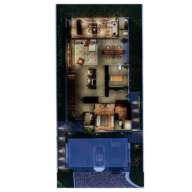 Distribución de habitaciones para Casa Del Bosque en Planta Baja