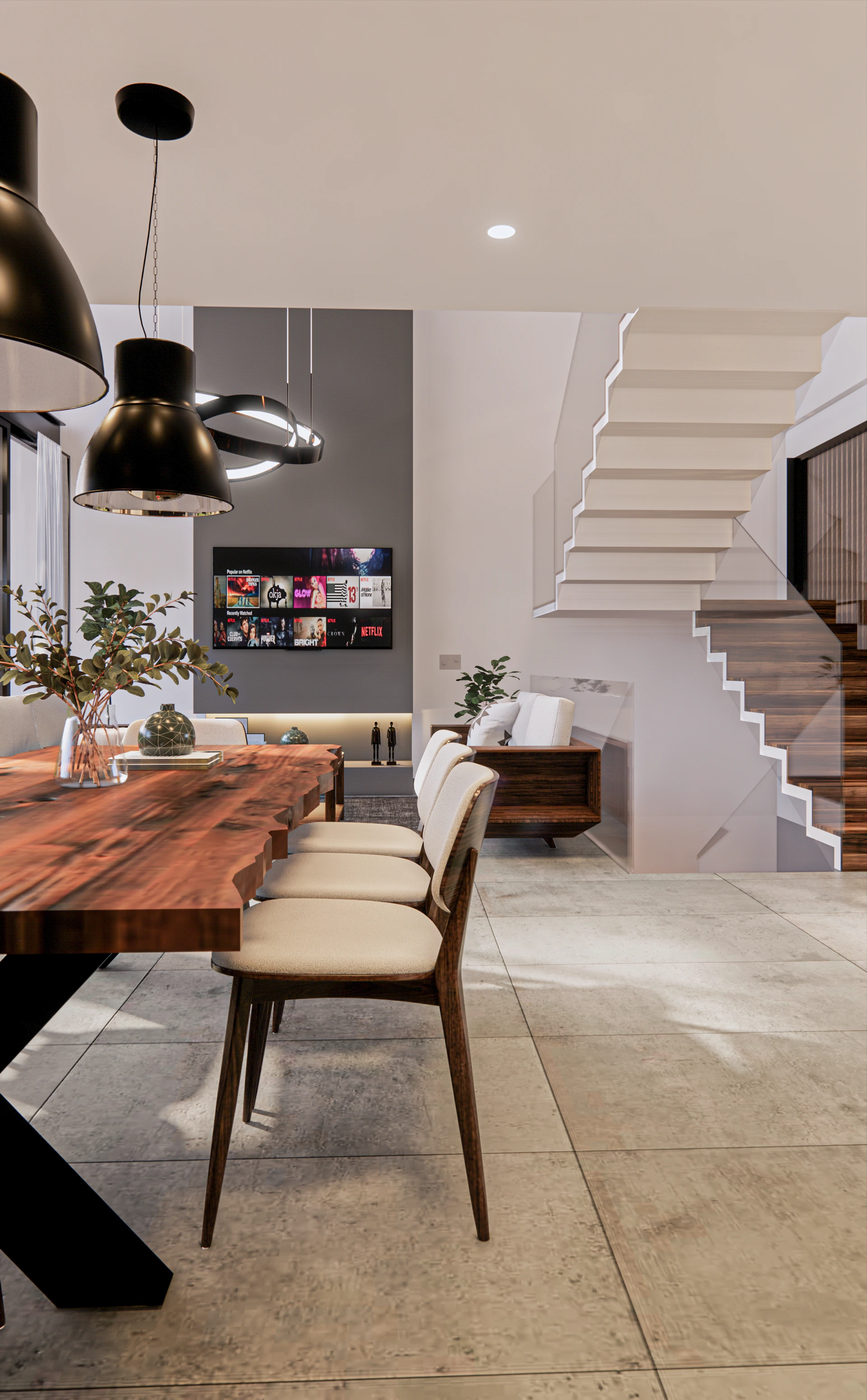 Sala comedor con concepto abierto de Casa Lobos en Fraccionamiento Bosque Monarca